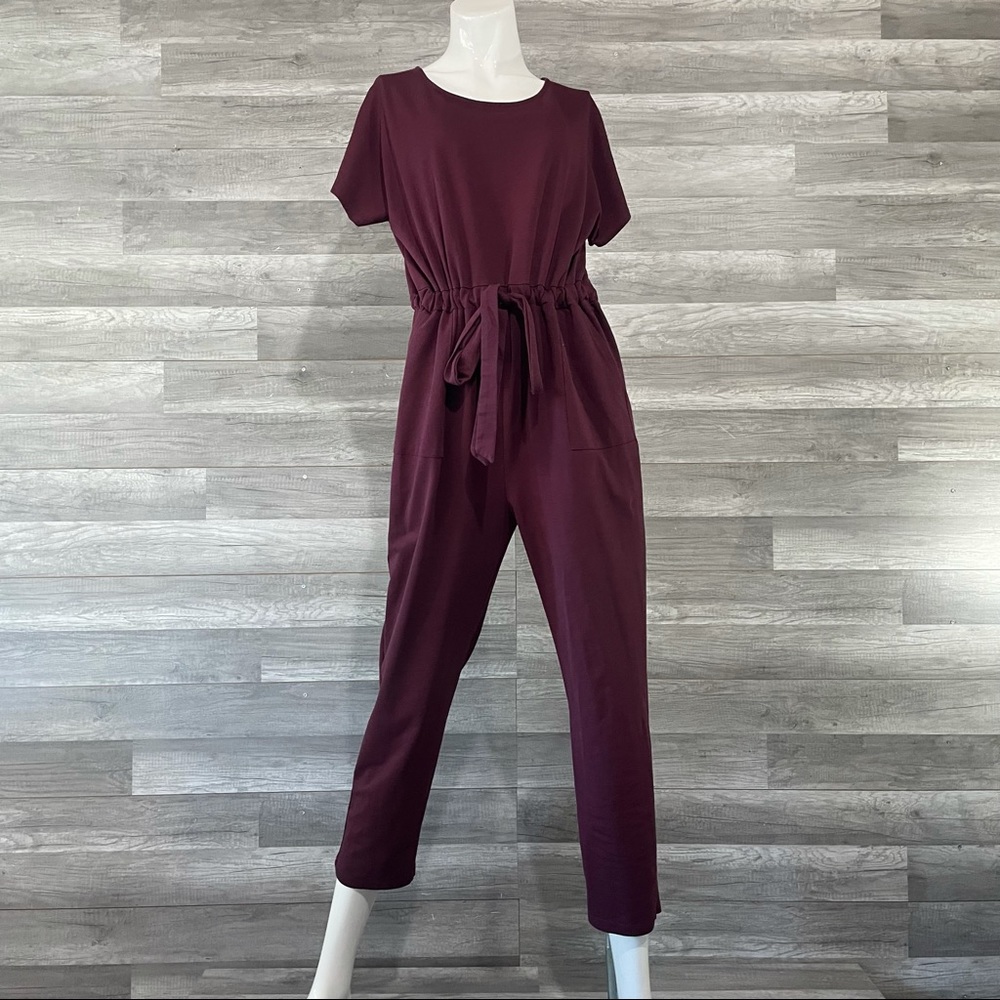 Piper&Scoot Romper Size Medium Tie String Belt Scrunched Waist Short Sleeve